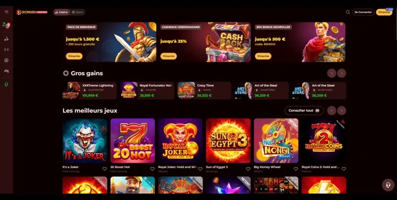 Capture d'écran du casino en ligne RomanCasino montrant ses mesures de sécurité